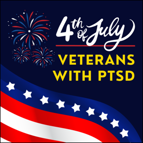 4th of July. Veterans with PTSD. Background of American Flag and Fireworks